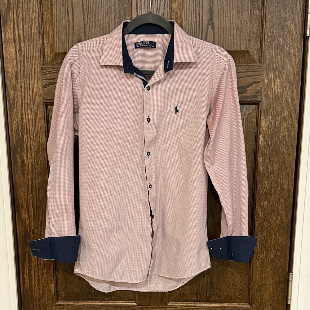 Polo by Ralph Lauren Men's Red/Pink and Navy Shirt Size L